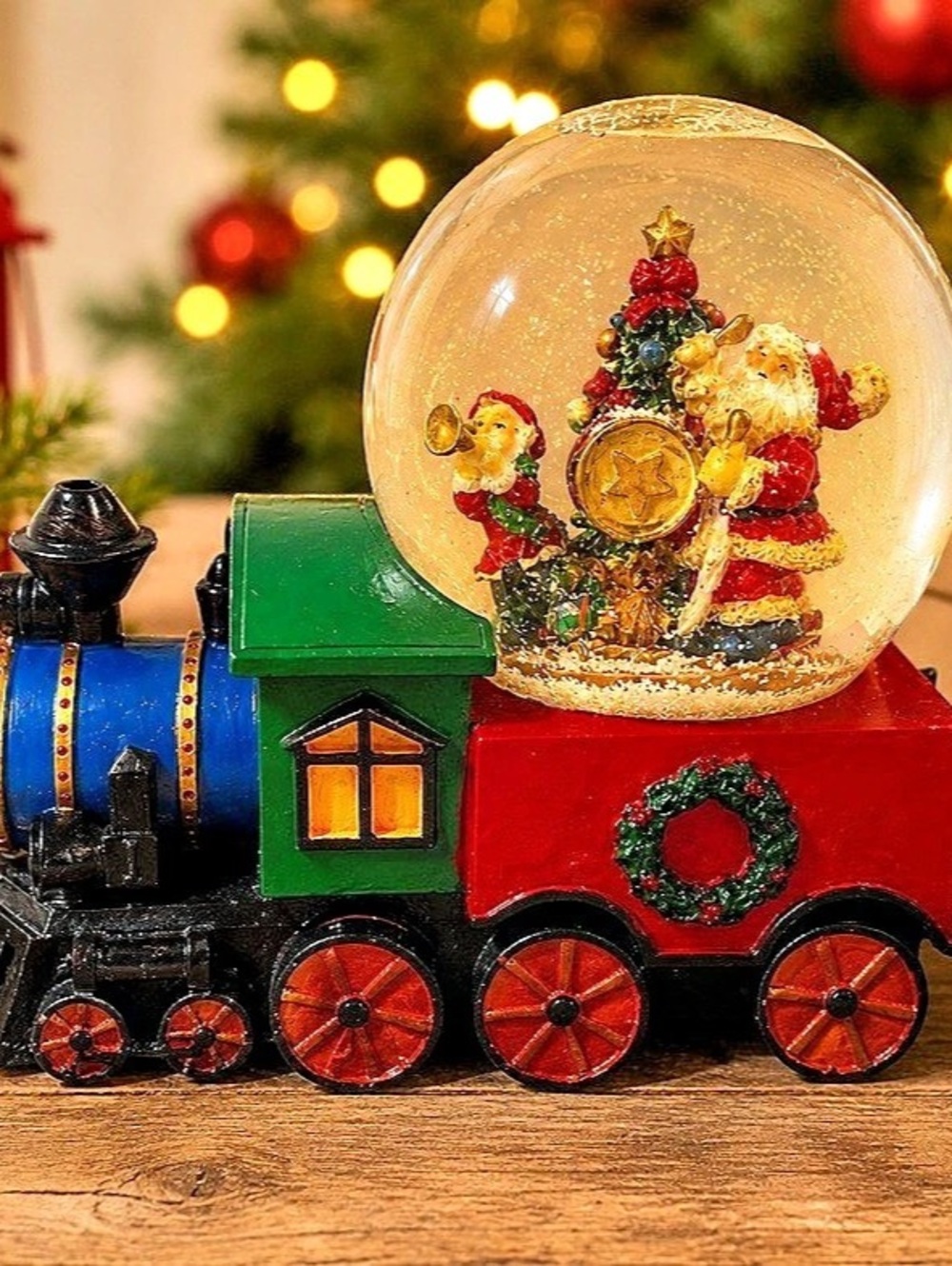 Vintage Santa Train Snow Globe Christmas Locomotive Holiday Decor 8”